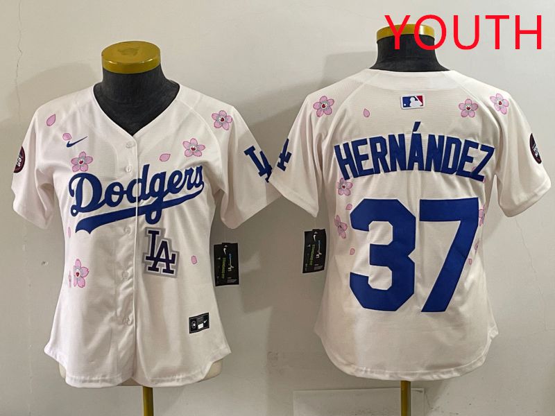 Youth Los Angeles Dodgers 37 Hernandez Cream Sakura Edition 2025 Nike MLB Jersey style 39